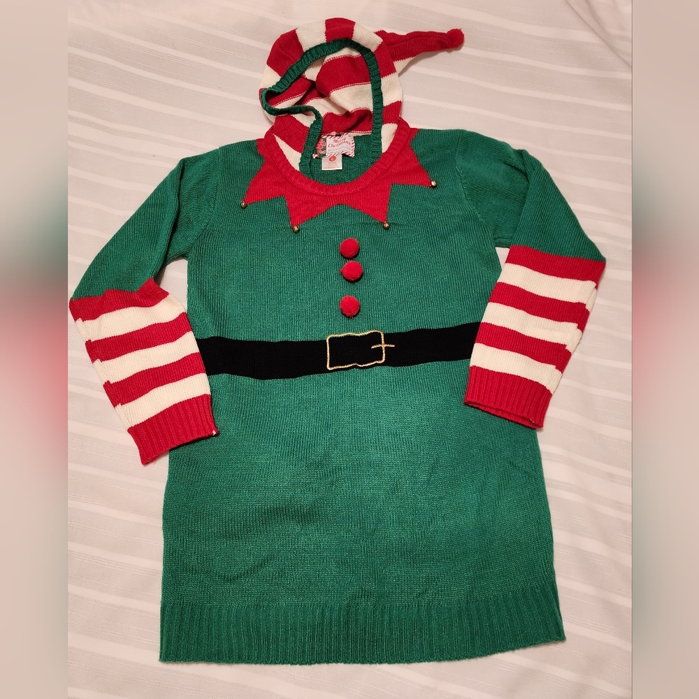 Women's Holiday Hooded Elf Christmas Ugly Sweater Size Large